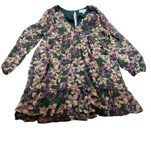 Gilli Womens‎ Green Floral Chiffon Babydoll Mini Dress Long Sleeve L NWT AD3391